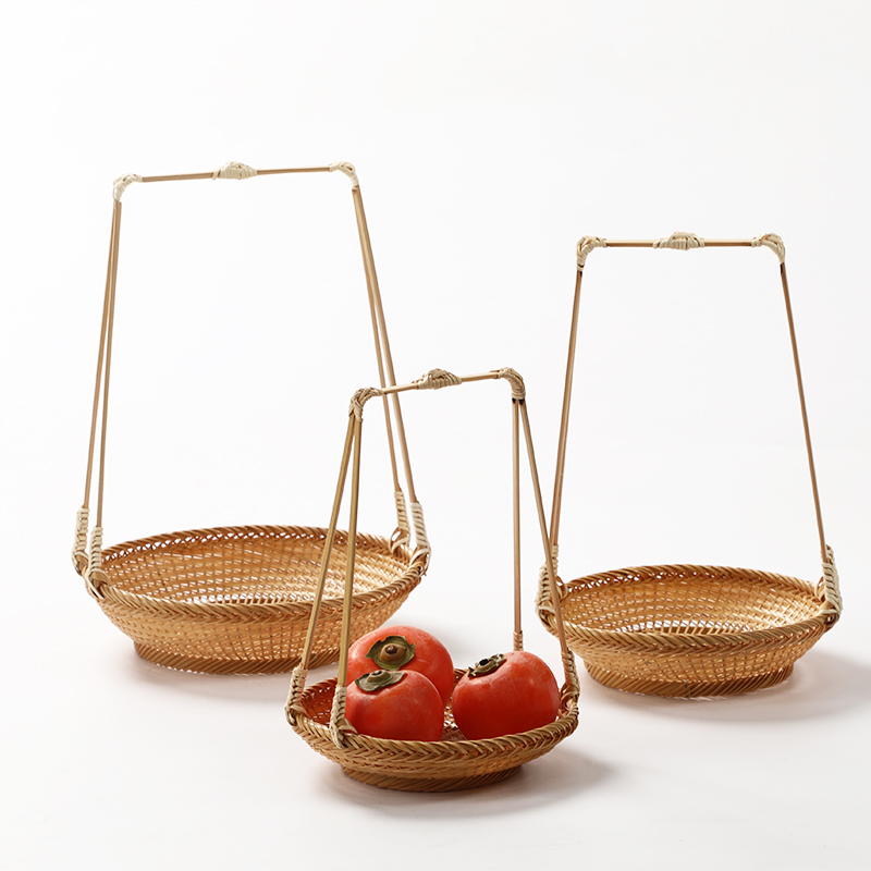 手工竹编提篮 家用茶点盘水果篮子糕点托盘创意小竹篮 结婚竹编篮