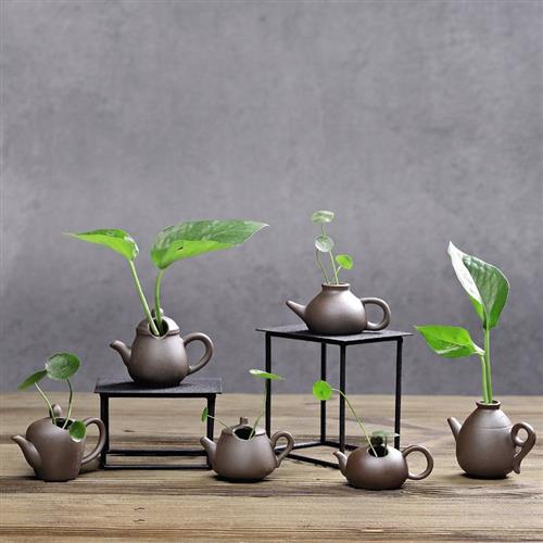 禅意粗陶陶瓷小花瓶水培花卉绿植花瓶中式家居桌面装饰迷你小摆件