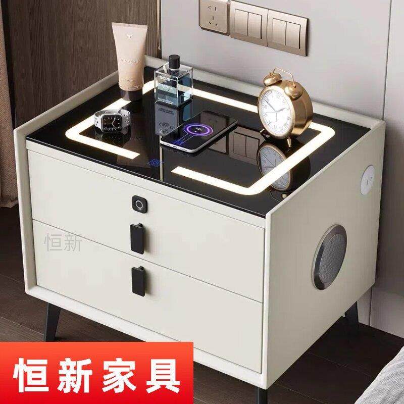实木智能床头柜网红轻奢床边柜现代简约无线充电蓝牙多功能收纳柜