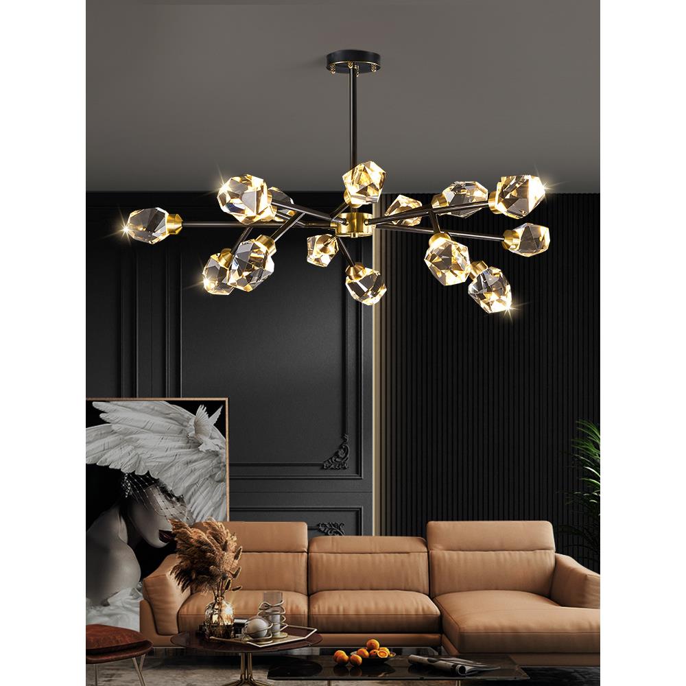 全铜客厅水晶吊灯现代简约餐厅卧室灯具北欧轻奢大气分子灯饰