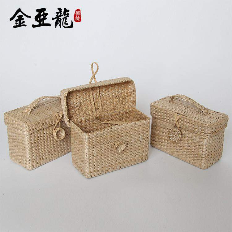 肚脐眼小方盒草编方形包蒲草收纳盒田园储物箱蒲草编织筐厂家