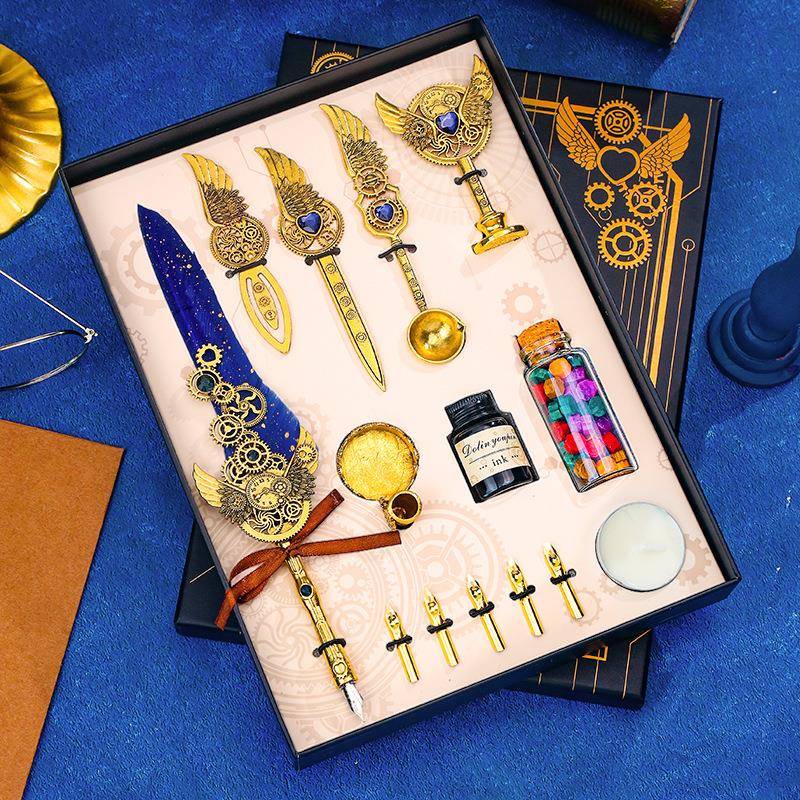 欧式复古羽毛笔套装网红蘸水钢笔礼盒装实用生日礼物送男生女生