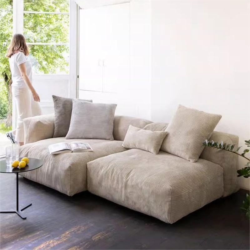 北欧复古灯芯绒布艺沙发客厅豆侘寂风腐块中古奶油风贵妃沙发组合