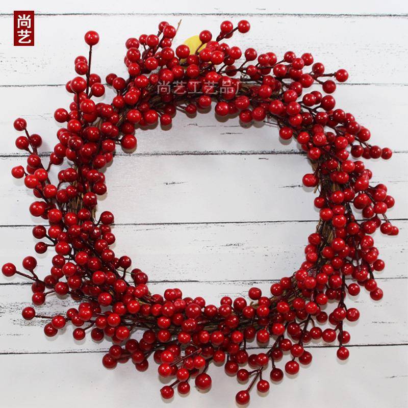 亚马逊新款圣诞节红果花环花圈装饰婚庆装饰挂件门挂圣诞花环装饰
