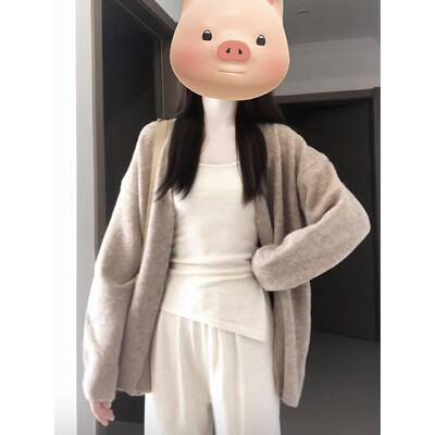 慵懒奶咖~！温柔风长袖针织衫宽松中长款披肩开衫绵羊绒上衣秋冬