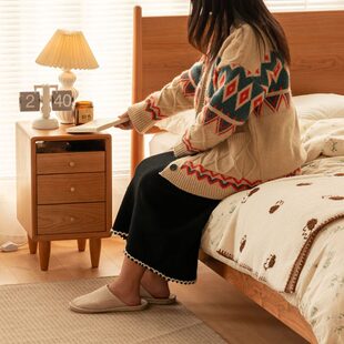 管木匠木夕床头柜樱桃木全实木窄款北欧日式小户型边柜卧室储物柜