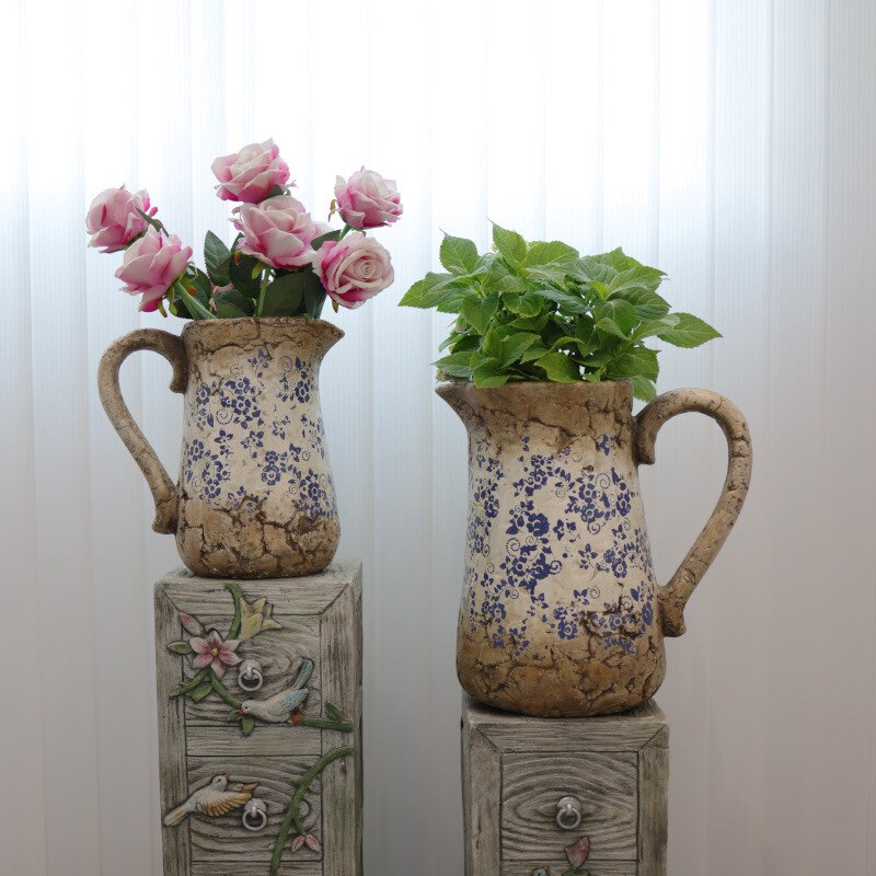 佳鲤推荐水壶青花桌面花盆仿陶瓷庭院阳台N复古多肉大号兰花摆件
