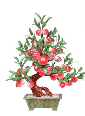 玉石盆景仙桃树客厅办p公室寿桃摆件家居饰品送礼工艺品仿真蟠桃