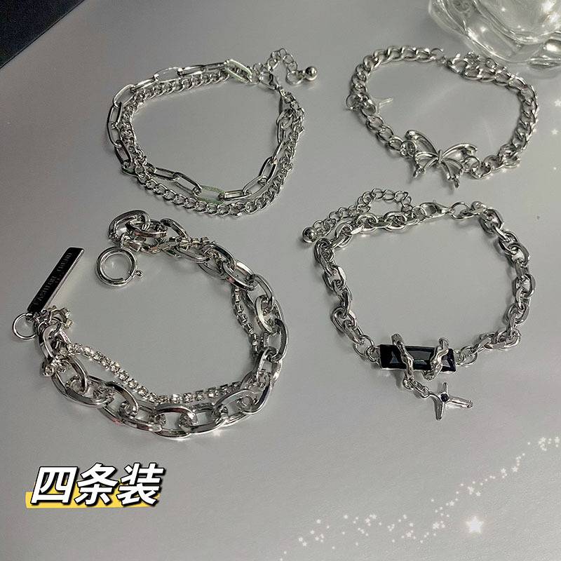 美式复古双层钻石手链ins小众设计黑宝石缠绕情侣款轻奢闺蜜礼物