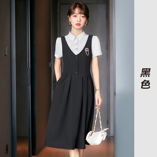 202新款 现货假两件连衣裙夏季 JK制服裙子幼儿园老师园服工作服