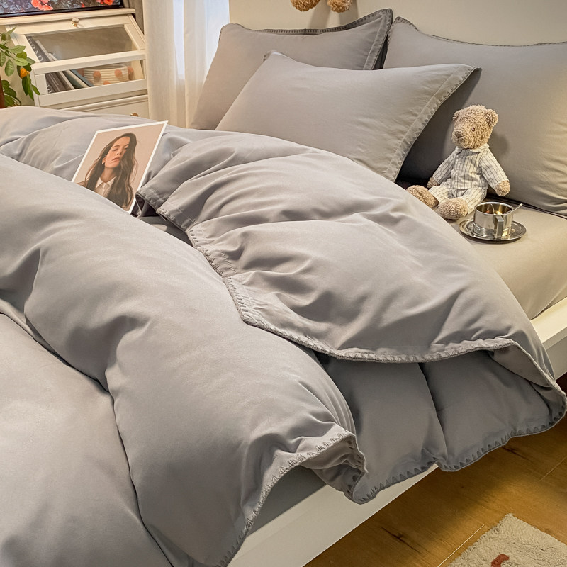 现货网红纯色棉四件套被套裸睡学生宿舍三件式牀组被罩牀笠