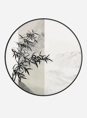 松竹雅境新中式玄关装饰画山水挂画中国风水墨画竹报平安圆形画