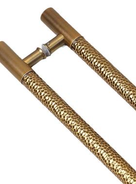 轻奢敲打纹不锈钢玻璃门拉手黑色古铜商铺酒店有框实木门把手