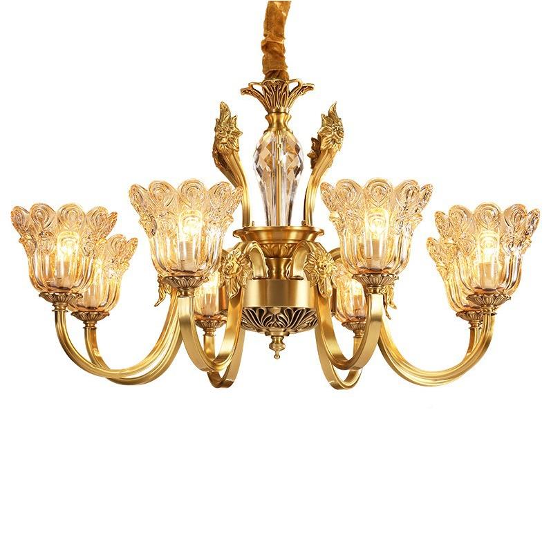 全水晶吊灯美式简约客厅卧吊室餐铜厅灯北欧大气饭厅咖色铜啡灯具