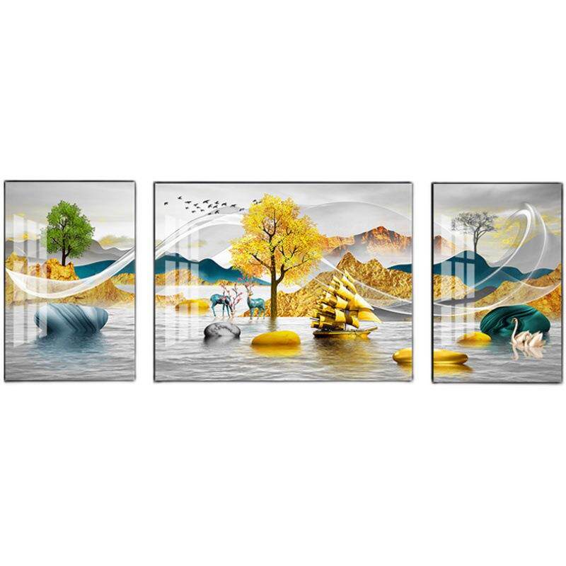 客厅沙发背景墙装饰画2023新款现代简约大气挂画晶瓷画轻奢免打孔