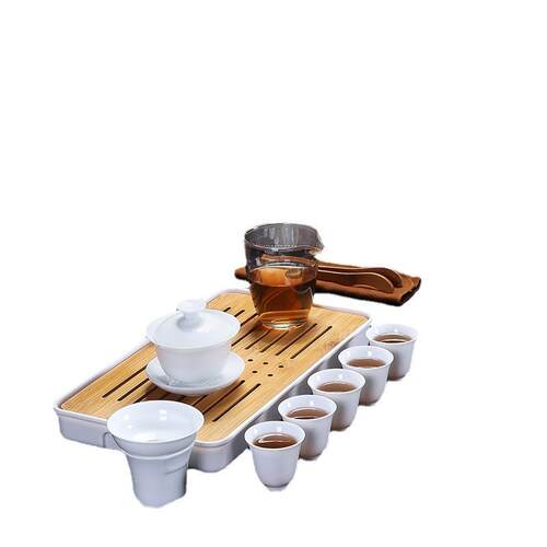 德化白瓷旅行功夫茶具套装家用户外便携式泡茶杯盖碗礼品印logo