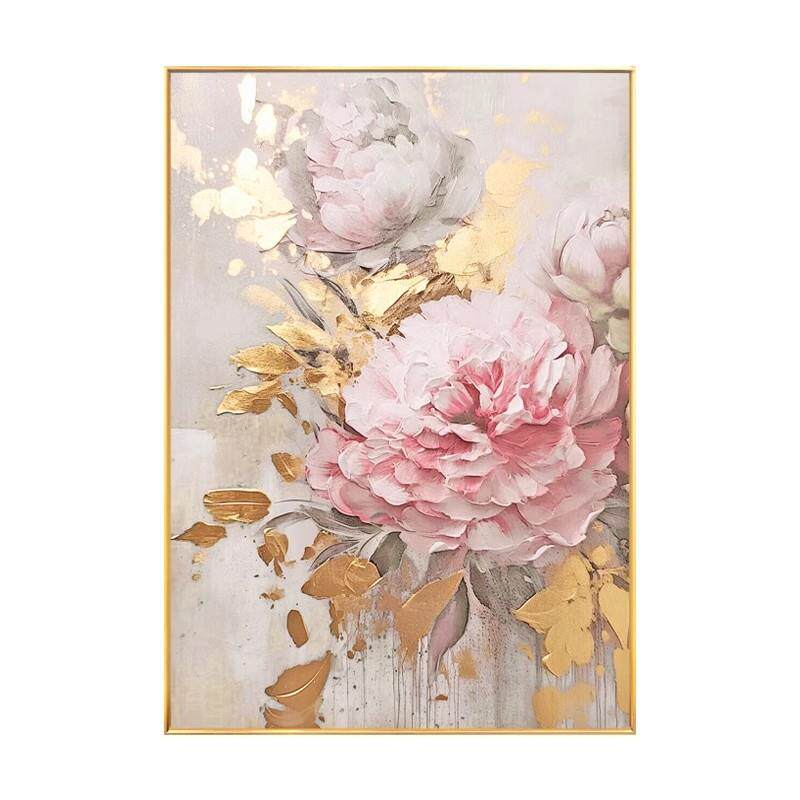 手绘油画富贵牡丹玄关装饰画现代轻奢客厅背景墙大幅餐厅挂画