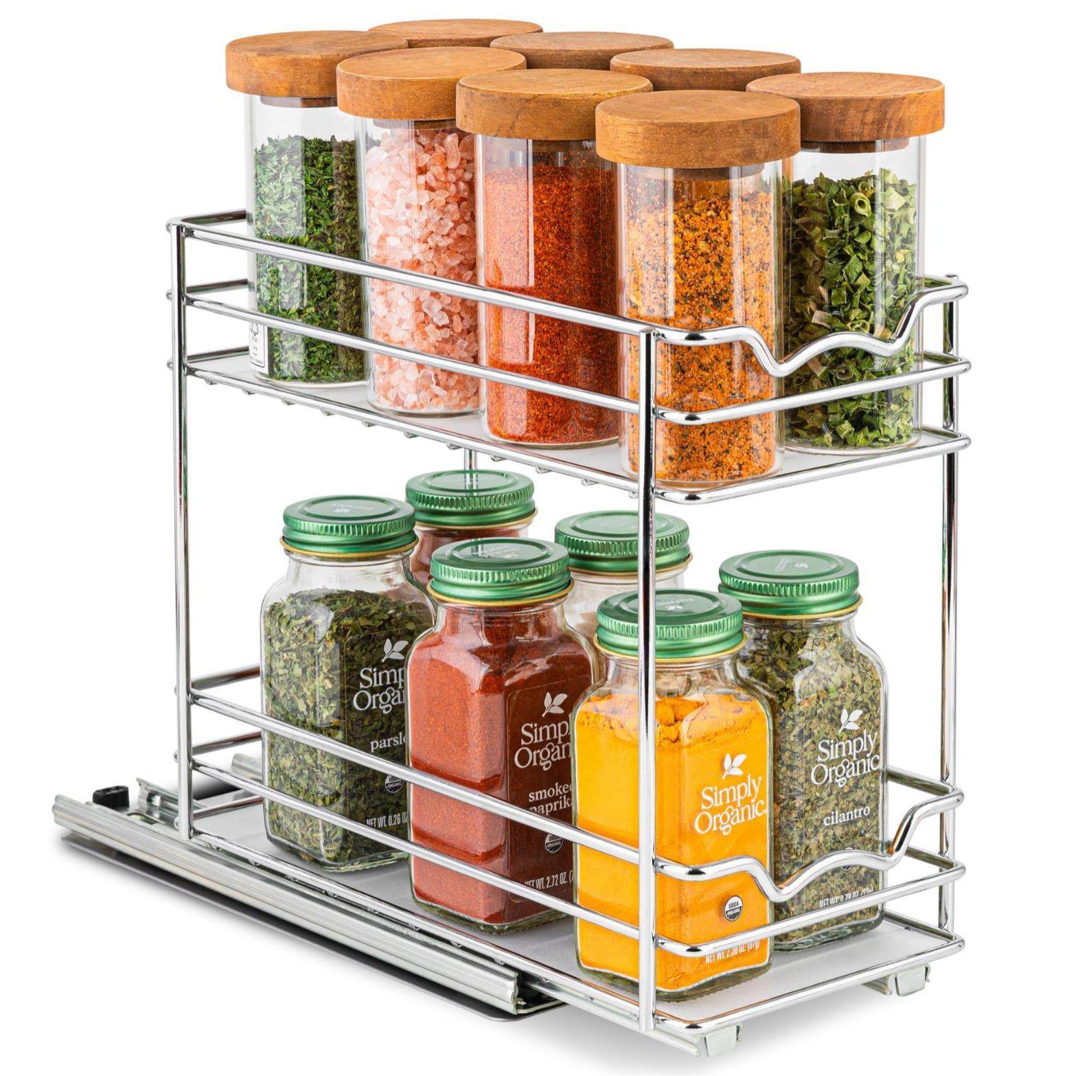 厨房用品双层立式金属香料架带滑轨可拆存储收纳架储藏柜支架