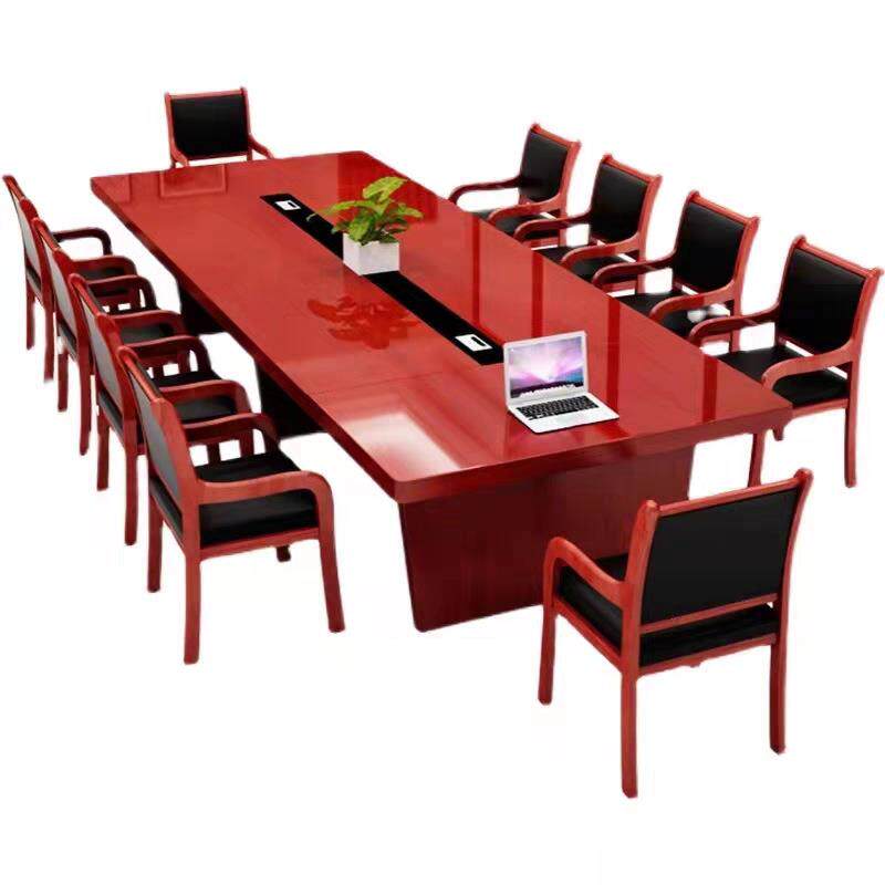 实木贴皮会议桌长桌简约大型洽谈桌油漆椭圆形多人会议室开会桌子
