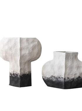 新中式复古做旧树脂黑白水墨花瓶别墅酒店玄关客厅干花器艺术摆件