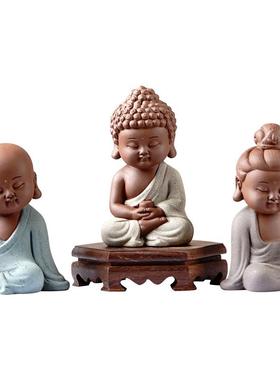 禅意紫砂三圣茶宠摆件创意茶道配件茶桌陶瓷装饰品茶空间文化设计