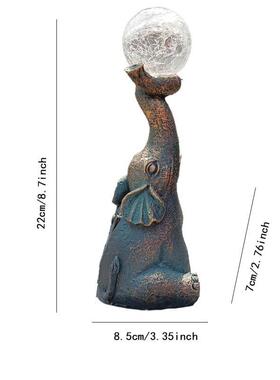 新款创意大象顶玻璃球雕像太阳能灯摆件树脂工艺户外庭院装饰