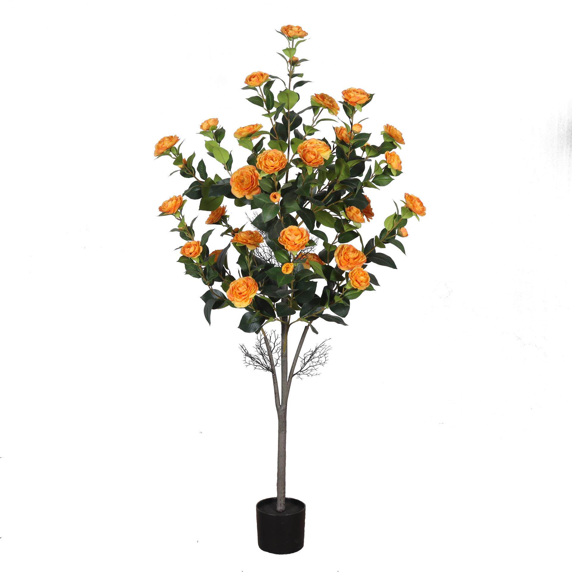 仿真绿植山茶花树室内客厅落地假玫瑰花植物盆栽婚庆装饰摆件