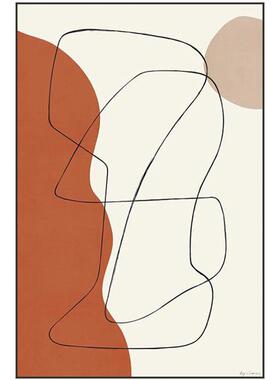 橙色抽象人物建筑装饰画现代轻奢客厅玄关背景墙壁落地大尺寸挂画