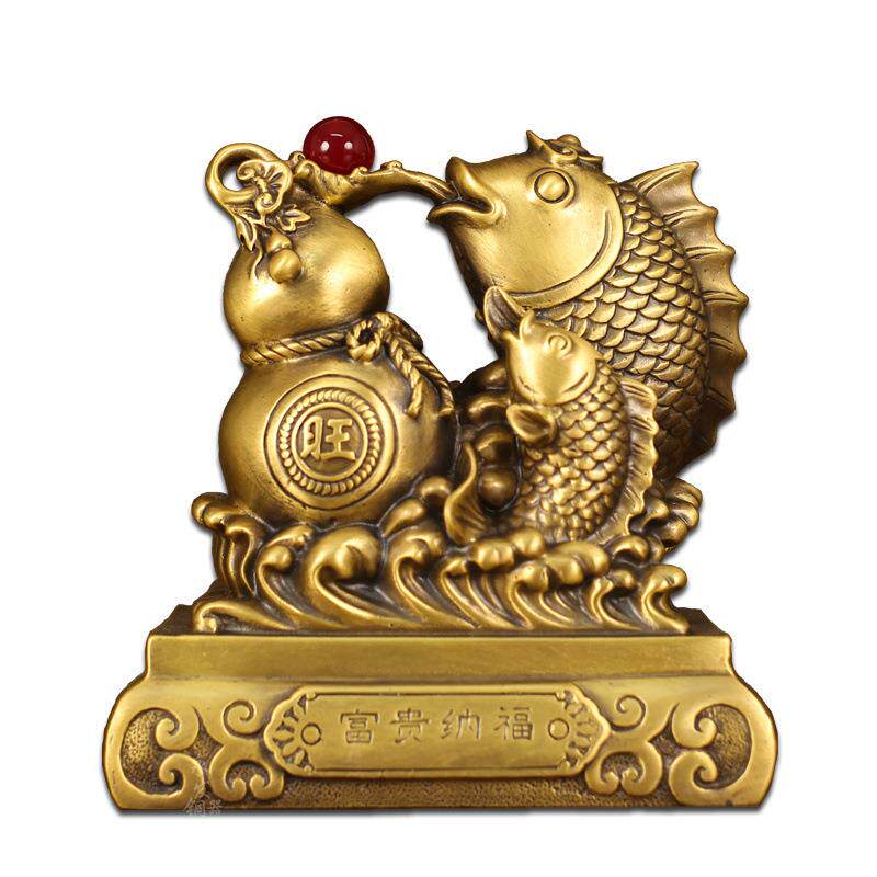 纳财聚宝鱼旺财鱼福禄有鱼百财富余黄铜摆件家居玄关办公室装饰