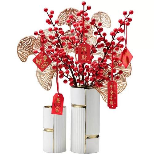 轻奢创意条纹陶瓷花瓶仿真花装饰品客厅酒柜玄关摆件花瓶厂家