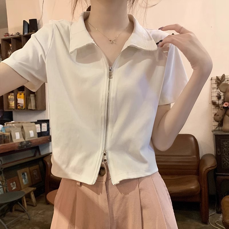 【商场同款】【现货】法式设计感Polo正肩短袖t恤衫女夏季新款拉