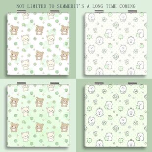 幸运四叶草轻松自嘲熊镜子补妆镜学生手持折叠化妆镜小巧便携定制