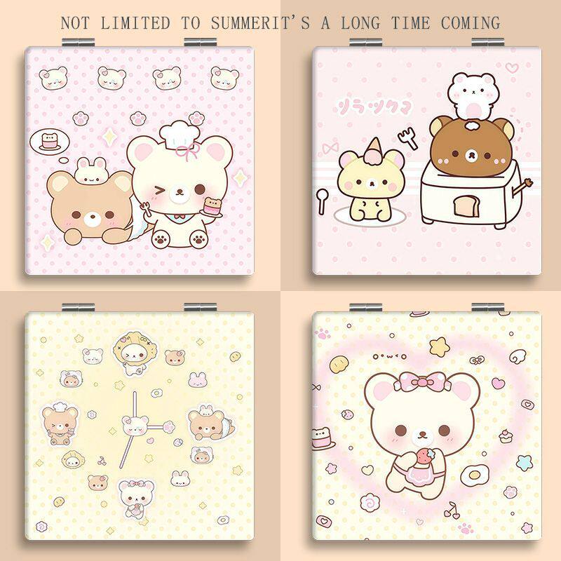 轻松熊卡通化妆镜子可爱随身学生折叠镜小清新镜子女宿舍立式定制