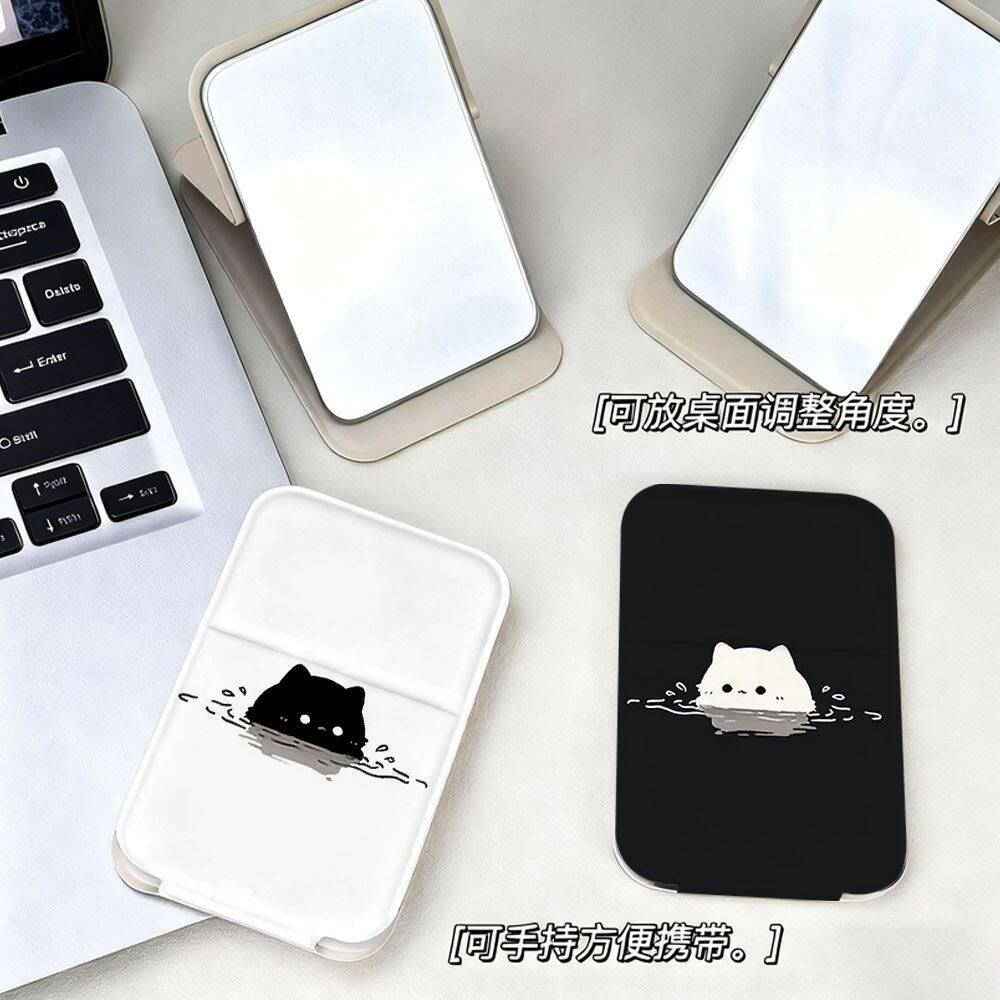 黑白猫咪镜子随身带小镜子迷你便携折叠双面图案少女心便捷补定制