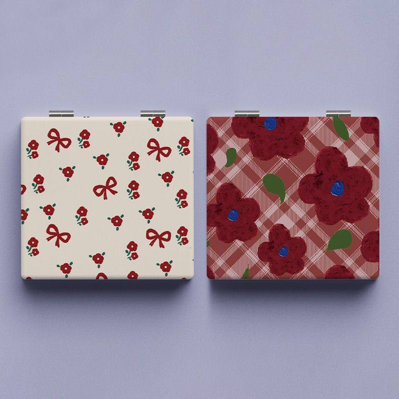 ins小红花化妆镜学生便携折叠镜子随身携带手持双面随身补妆定制