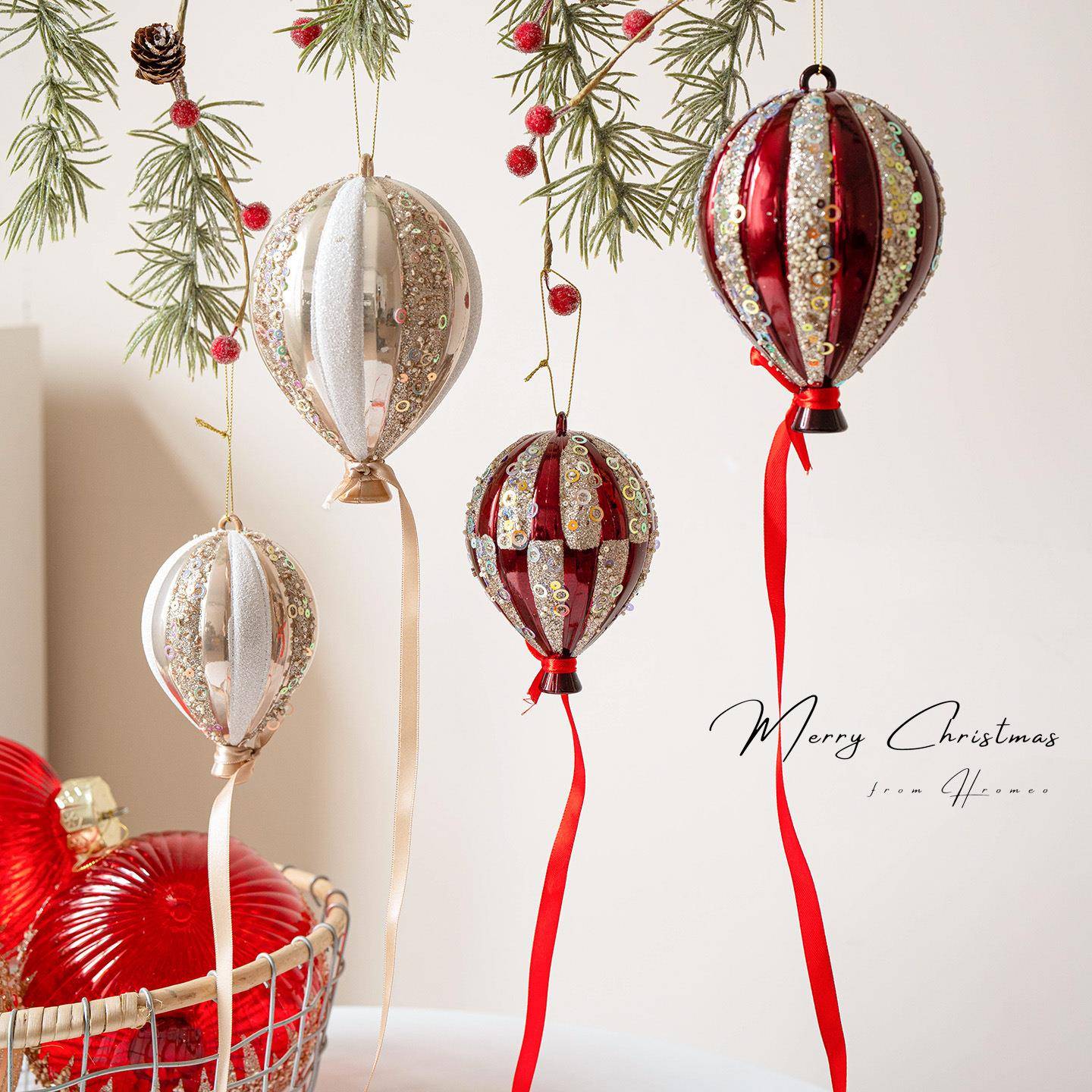 圣诞节装饰15cm香槟色红色圣诞球圣诞树装饰挂件创意彩绘气球挂件