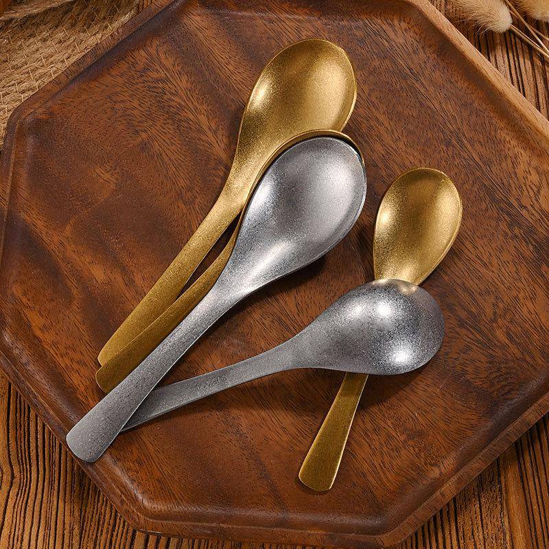 04复古不锈钢勺子做旧金汤勺烤肉店喝汤勺餐饮店甜品勺吃饭调羹