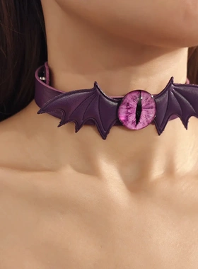 万圣节皮质恶魔眼球翅膀项圈 鬼节派对暗黑甜酷可调节项饰
