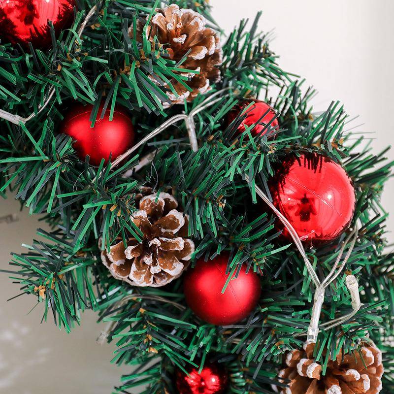 新款圣诞花环40cm松果跨境led发光橱窗门挂花圈圣诞节装饰品