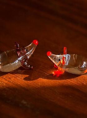 日式桌面玻璃手作可爱兔子小老鼠手工玻璃动物摆件创意家居小摆件