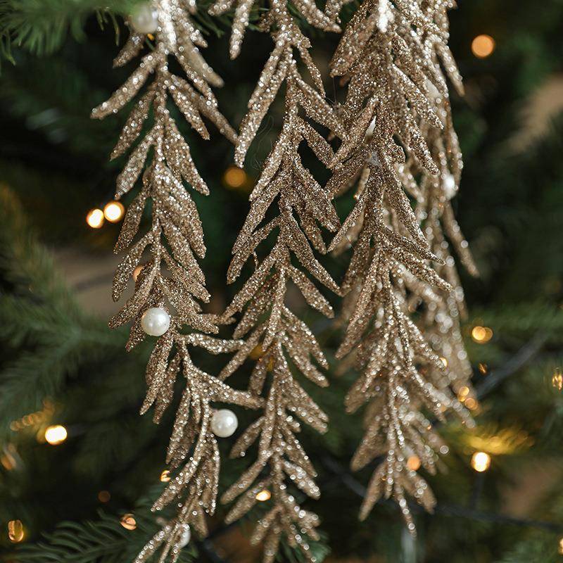 新款粘粉插枝插花仿真麦穗柳枝树枝珠串圣诞树花环藤条装饰用品