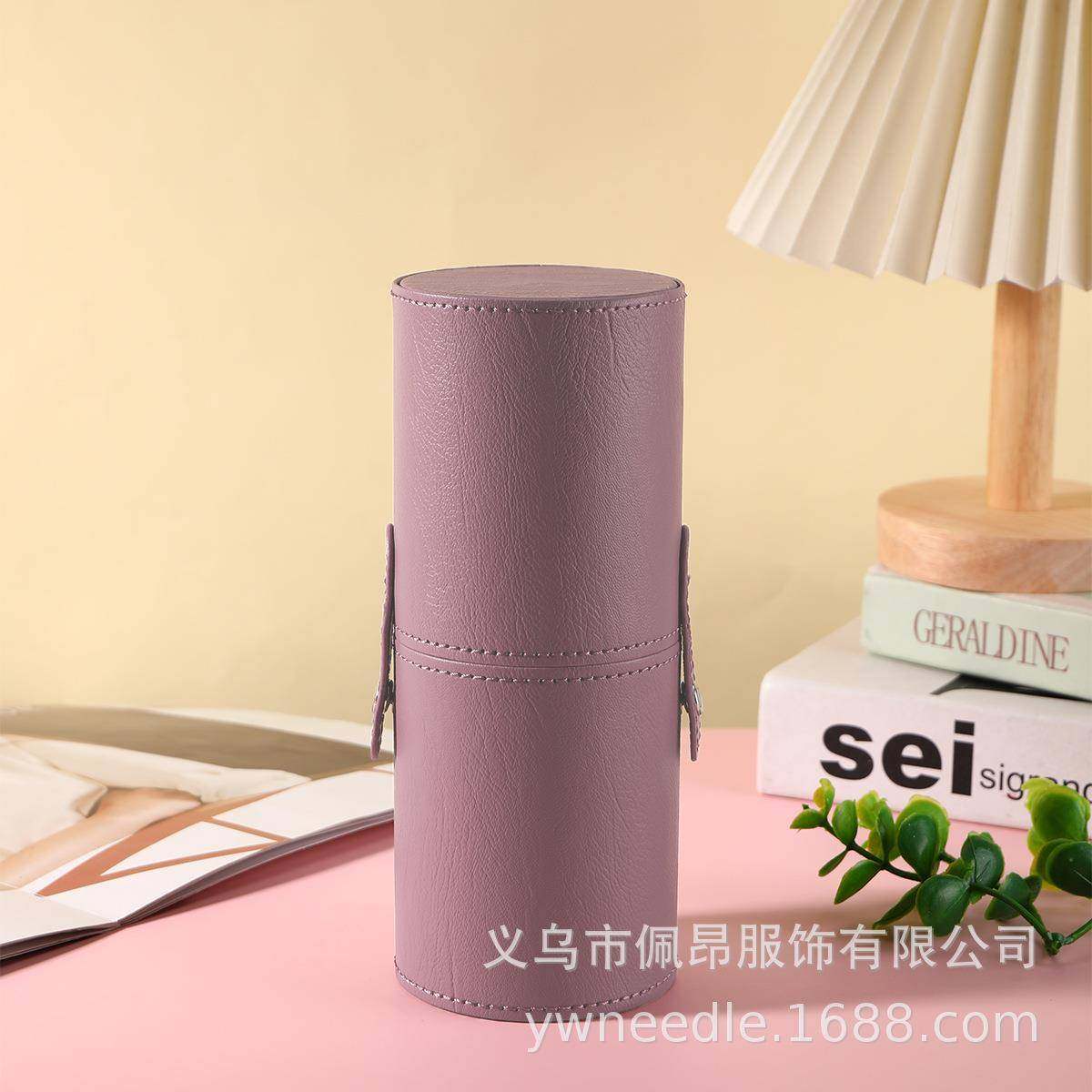 跨境新款家用大号PU钩针收纳桶毛线棒针盒桌面配件罐化妆刷收纳筒