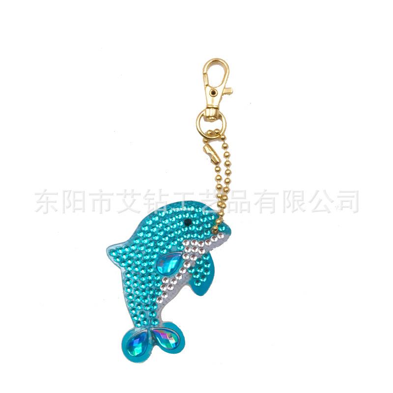爆款5d钻石画满钻 水晶钻石 卡通动物系列海豚 海龟钥匙扣挂件