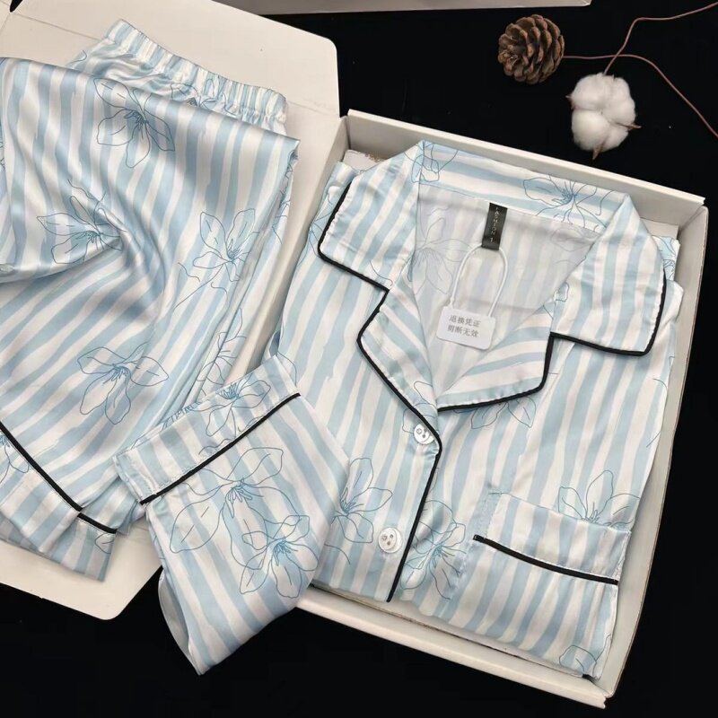 新款女士花朵条纹外穿家居服套装