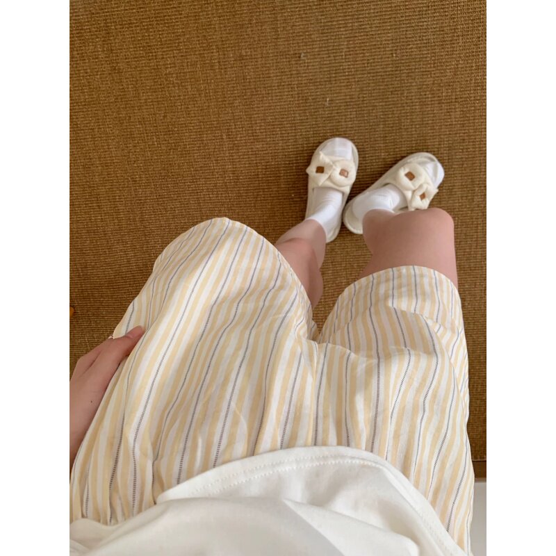 夏季日系条纹女士松紧腰家居短裤