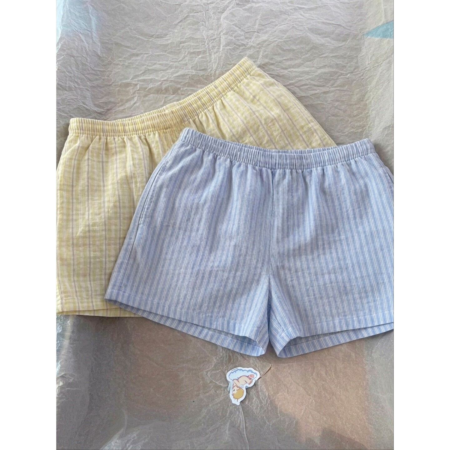 夏季条纹松紧腰女士大码家居短裤
