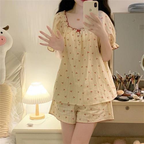 网红风可爱碎花短袖短裤套装女新款家居服新款女款夏春秋季