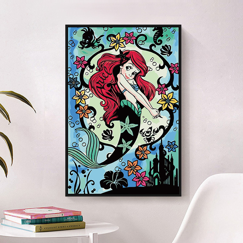 亲子温馨手工diy 数字油画公主美人鱼儿童卡通创意礼Y物客厅装饰,家居饰品,DIY/数字油画,淘宝优惠券,粉丝福利购,淘宝优惠卷