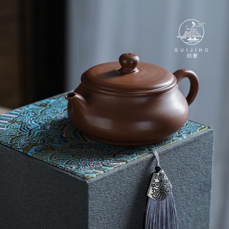 归景丨明炉丨潮州手拉壶全手工紫砂朱泥壶茶壶P薄胎壶宽口原矿冲