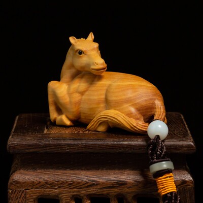 黄杨木雕创意文玩手把件男士随z身盘玩物件风水摆件实木生肖马挂